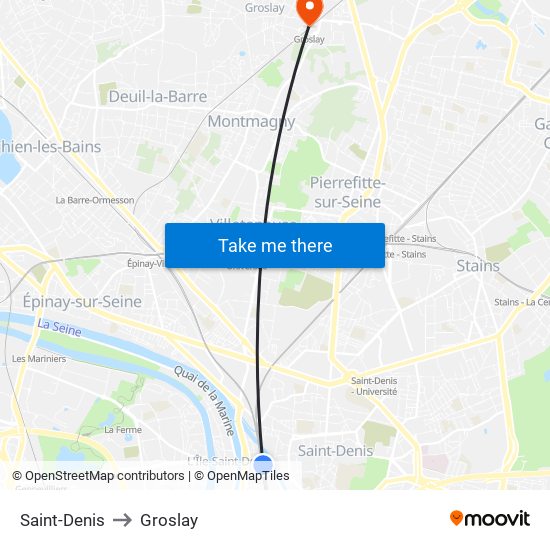 Saint-Denis to Groslay map