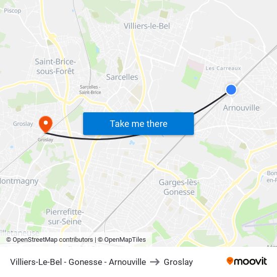 Villiers-Le-Bel - Gonesse - Arnouville to Groslay map