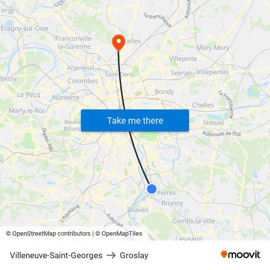 Villeneuve-Saint-Georges to Groslay map