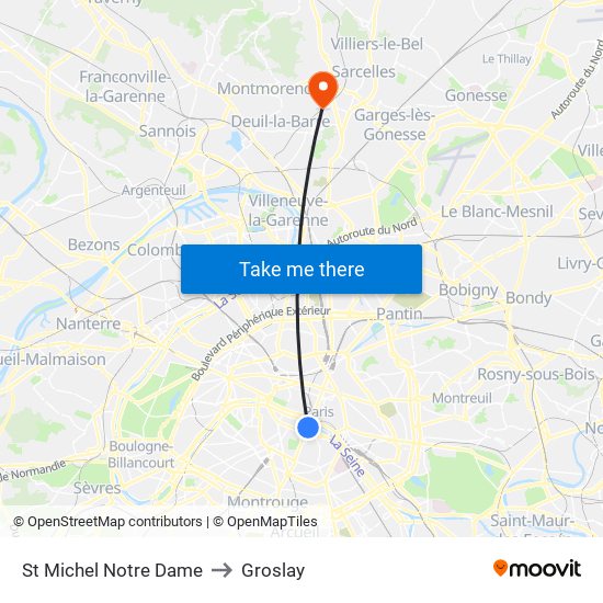 St Michel Notre Dame to Groslay map