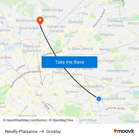 Neuilly-Plaisance to Groslay map