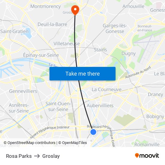 Rosa Parks to Groslay map