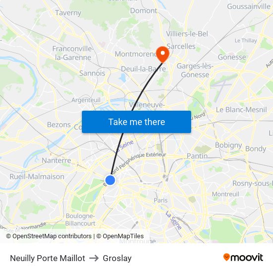 Neuilly Porte Maillot to Groslay map