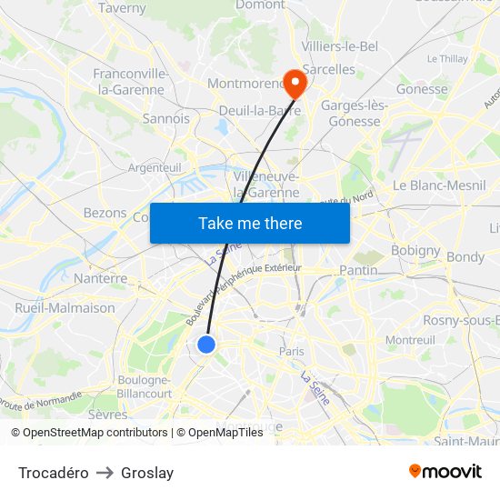 Trocadéro to Groslay map