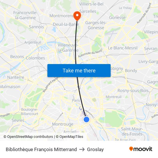 Bibliothèque François Mitterrand to Groslay map