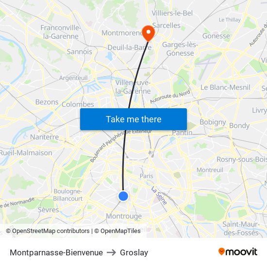 Montparnasse-Bienvenue to Groslay map