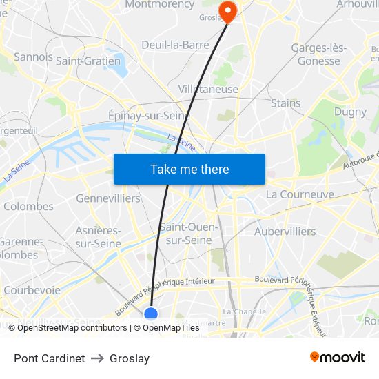 Pont Cardinet to Groslay map