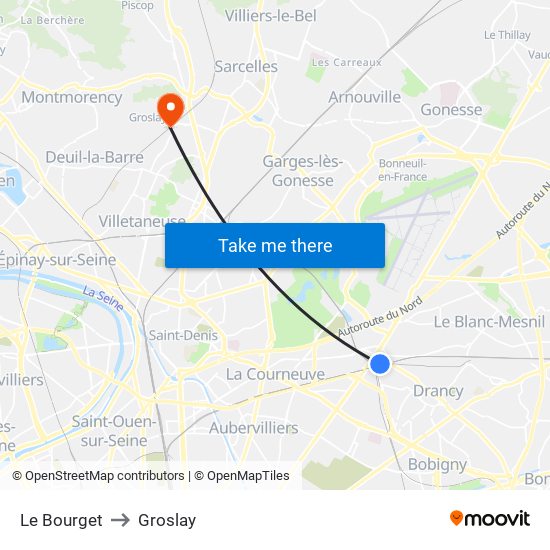 Le Bourget to Groslay map