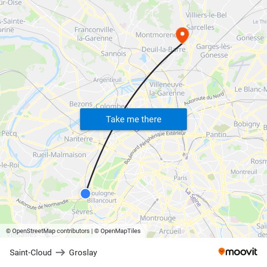 Saint-Cloud to Groslay map