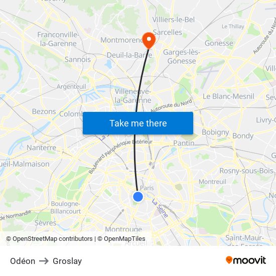 Odéon to Groslay map