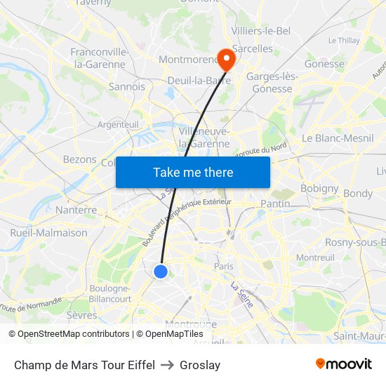 Champ de Mars Tour Eiffel to Groslay map