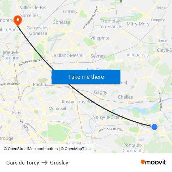 Gare de Torcy to Groslay map