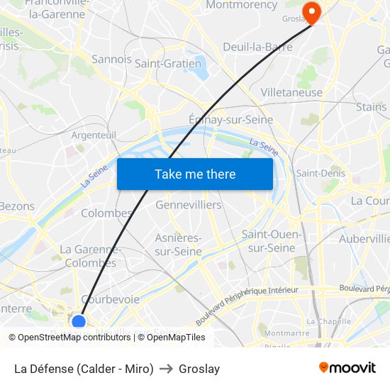 La Défense (Calder - Miro) to Groslay map