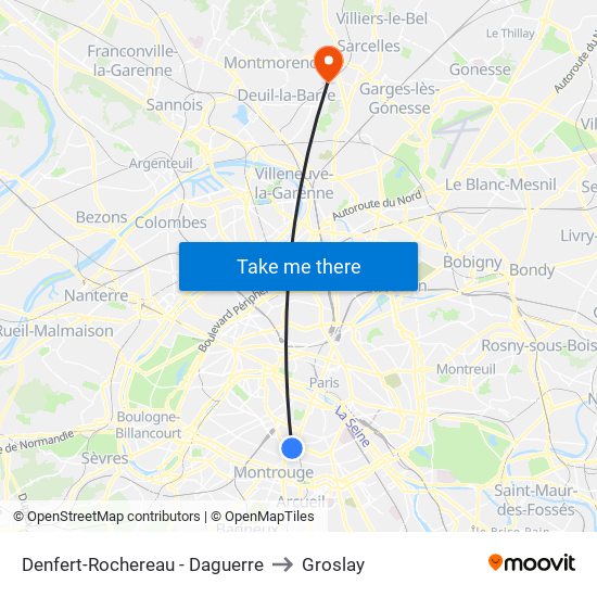 Denfert-Rochereau - Daguerre to Groslay map