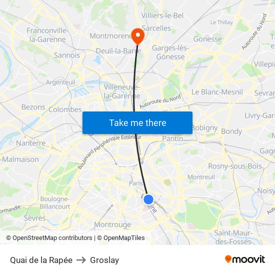 Quai de la Rapée to Groslay map