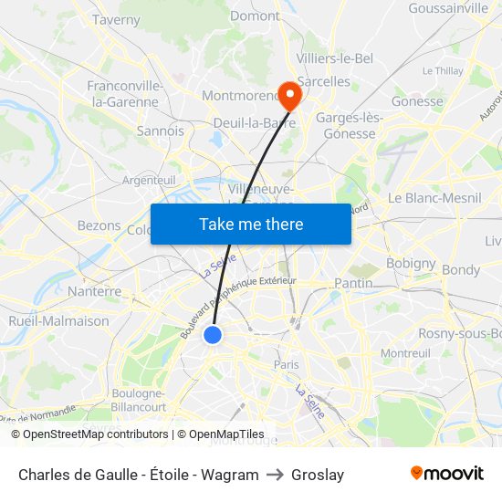 Charles de Gaulle - Étoile - Wagram to Groslay map