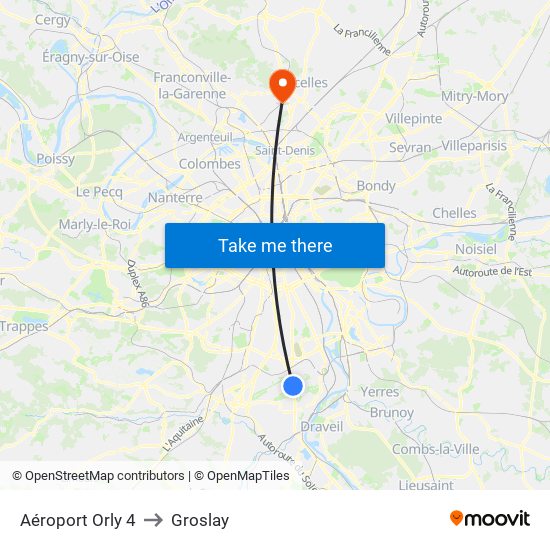 Aéroport Orly 4 to Groslay map