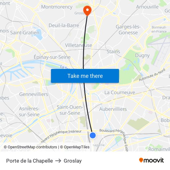 Porte de la Chapelle to Groslay map