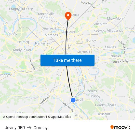 Juvisy RER to Groslay map