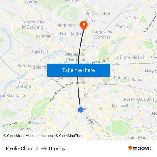 Rivoli - Châtelet to Groslay map