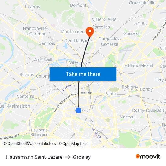Haussmann Saint-Lazare to Groslay map
