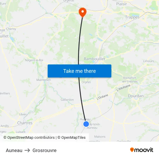 Auneau to Grosrouvre map