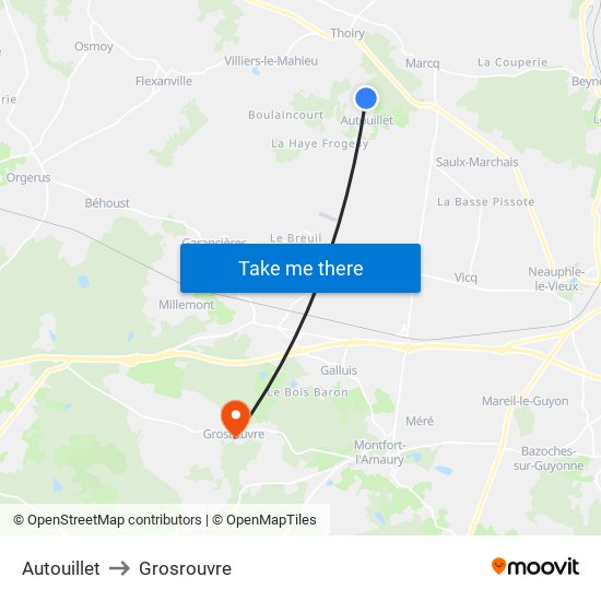 Autouillet to Grosrouvre map