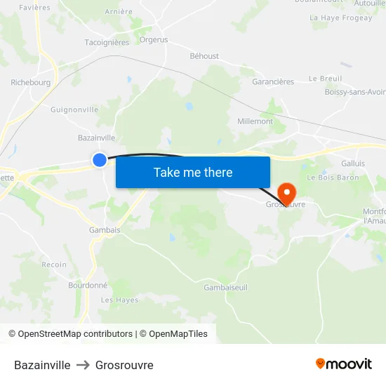 Bazainville to Grosrouvre map