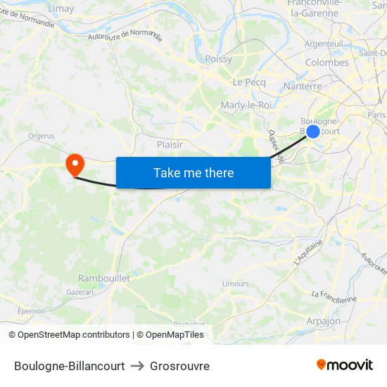 Boulogne-Billancourt to Grosrouvre map