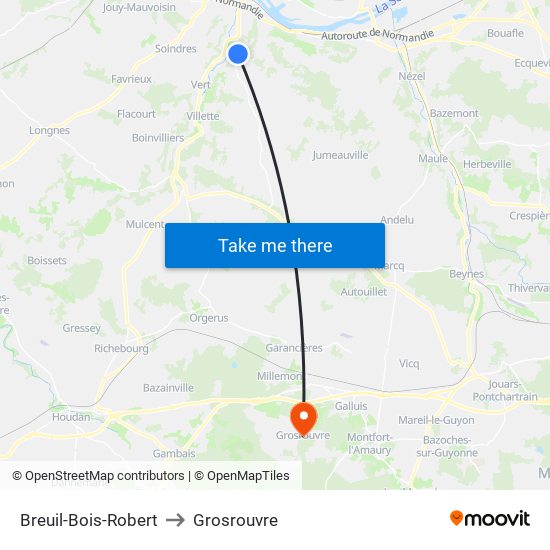 Breuil-Bois-Robert to Grosrouvre map