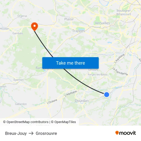 Breux-Jouy to Grosrouvre map