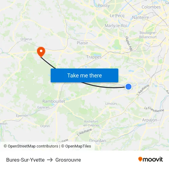 Bures-Sur-Yvette to Grosrouvre map