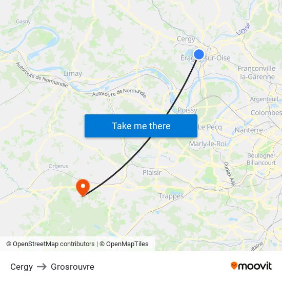 Cergy to Grosrouvre map