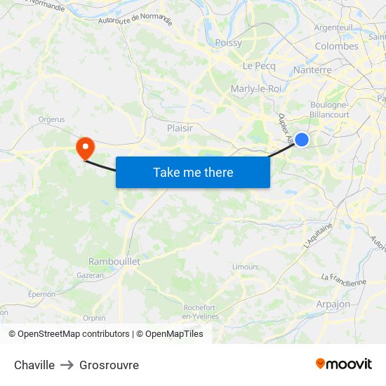 Chaville to Grosrouvre map