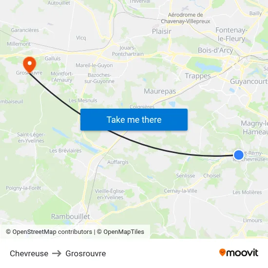 Chevreuse to Grosrouvre map