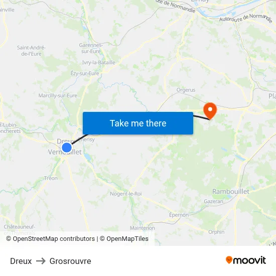 Dreux to Grosrouvre map
