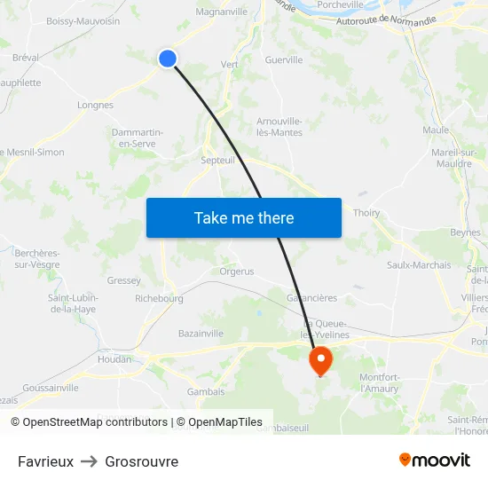 Favrieux to Grosrouvre map