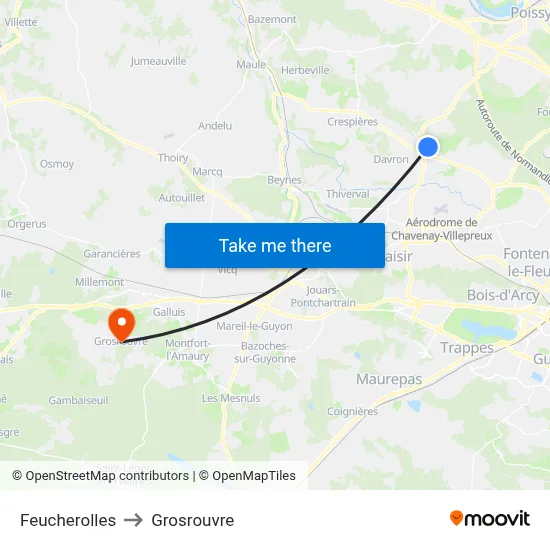 Feucherolles to Grosrouvre map