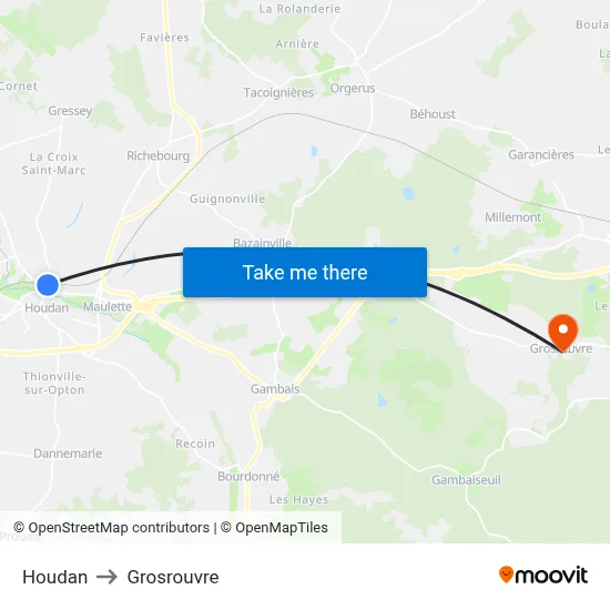 Houdan to Grosrouvre map
