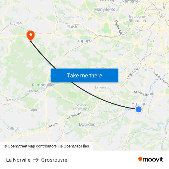 La Norville to Grosrouvre map