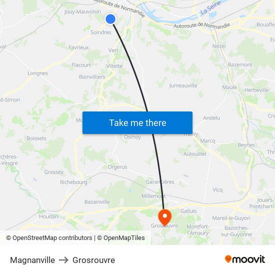 Magnanville to Grosrouvre map