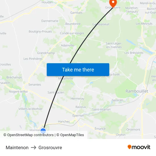 Maintenon to Grosrouvre map