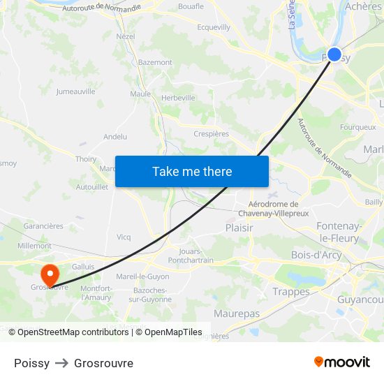 Poissy to Grosrouvre map