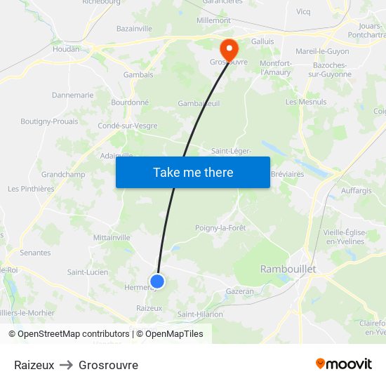 Raizeux to Grosrouvre map