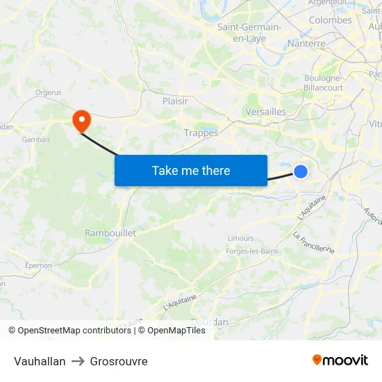 Vauhallan to Grosrouvre map