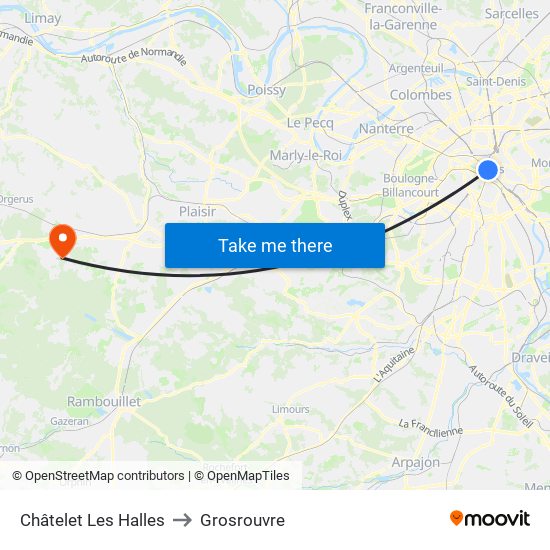 Châtelet Les Halles to Grosrouvre map