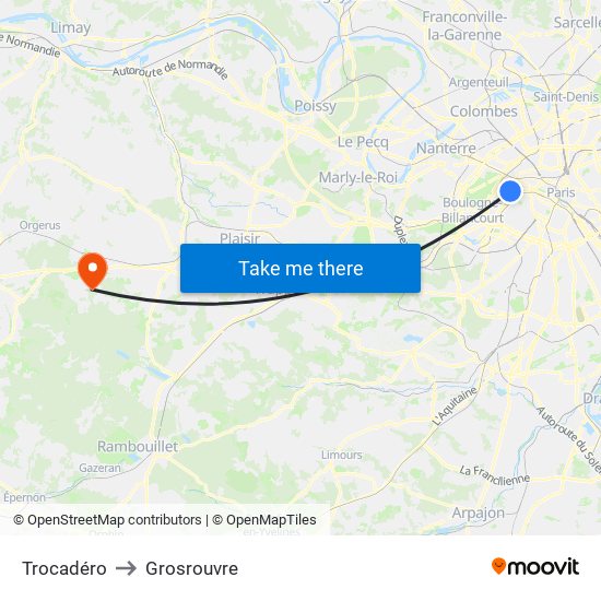 Trocadéro to Grosrouvre map