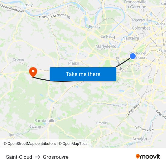 Saint-Cloud to Grosrouvre map