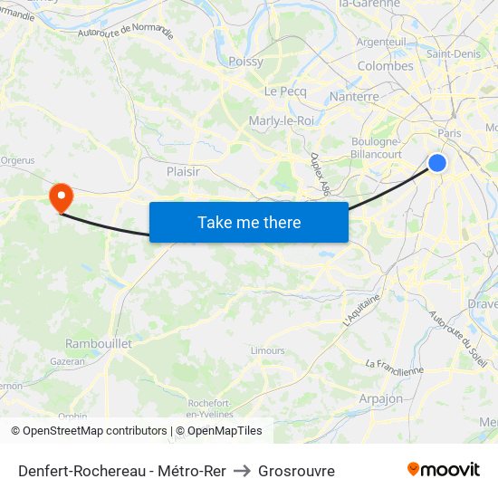 Denfert-Rochereau - Métro-Rer to Grosrouvre map