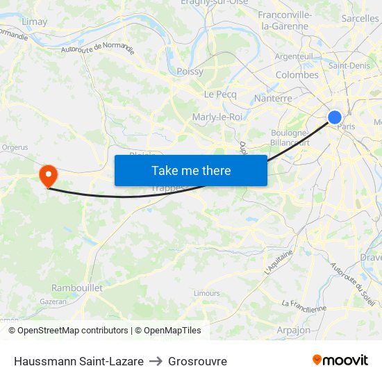 Haussmann Saint-Lazare to Grosrouvre map